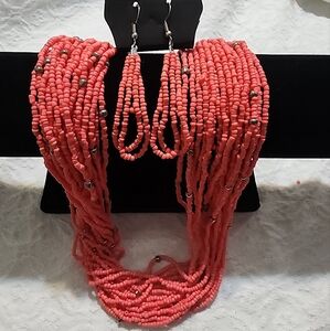 Beaded multi layer necklace and earrings item #104